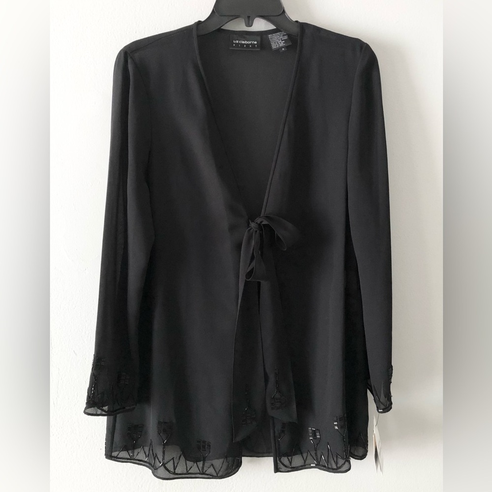 VTG Liz Claiborne Beaded Tie-Front Top